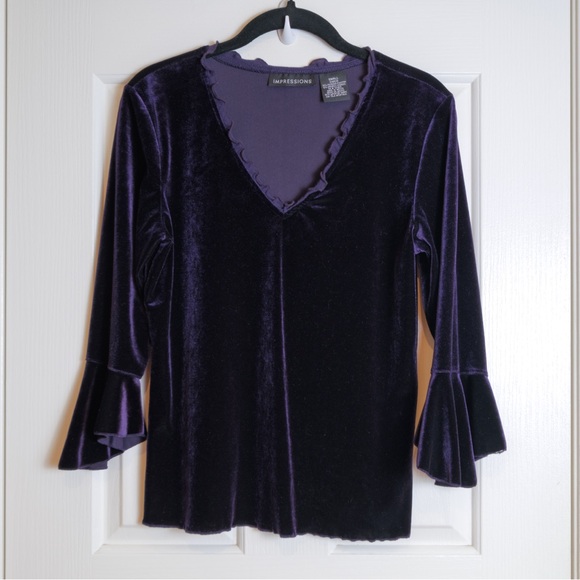 Impressions Tops - Impressions Deep Purple Velvet Blouse, Size Small